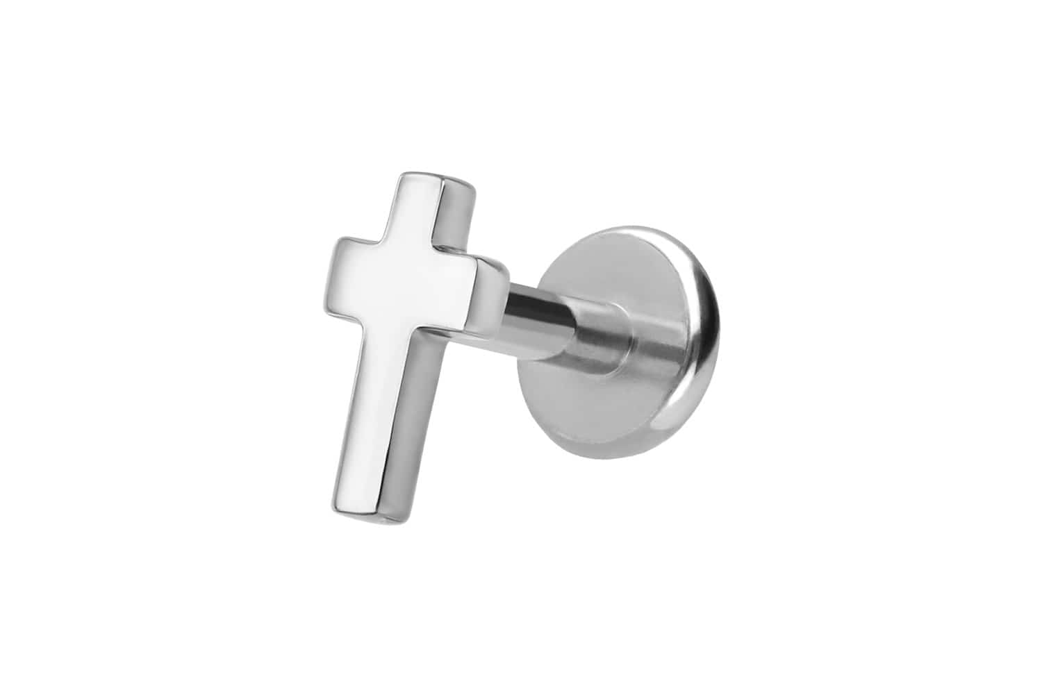 Titan Labret Piercing mit Innengewinde + 925er Silber Aufsatz KREUZ
